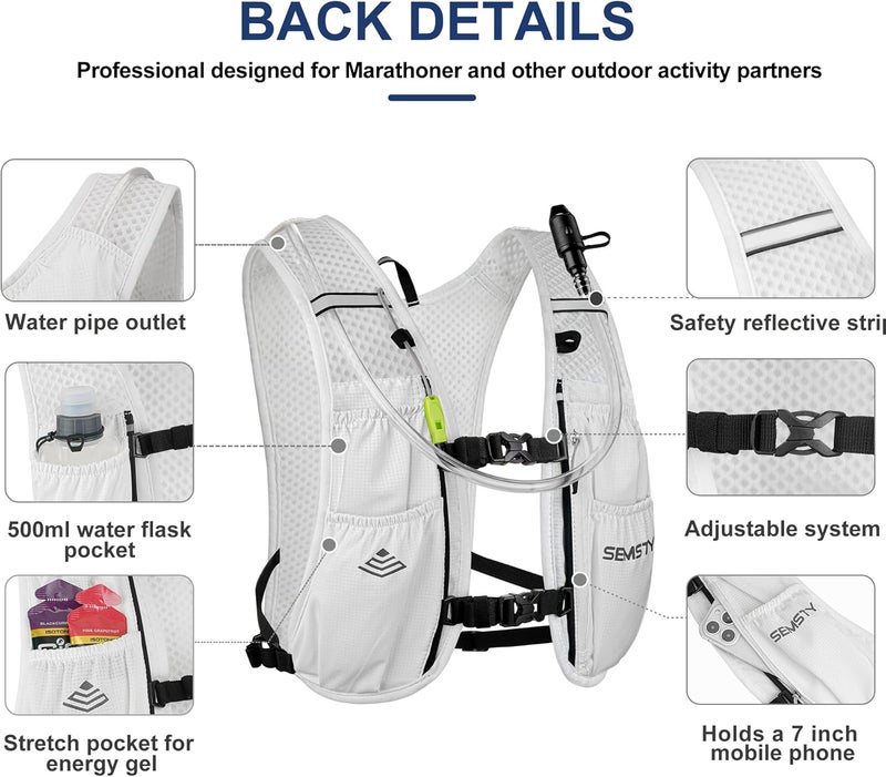SEMSTY Running Hydration Vest 5L,Running Vest Pack with 1.5L Water Bladder,Lightweight Water Backpack for Hiking Running Cycling - Image 3